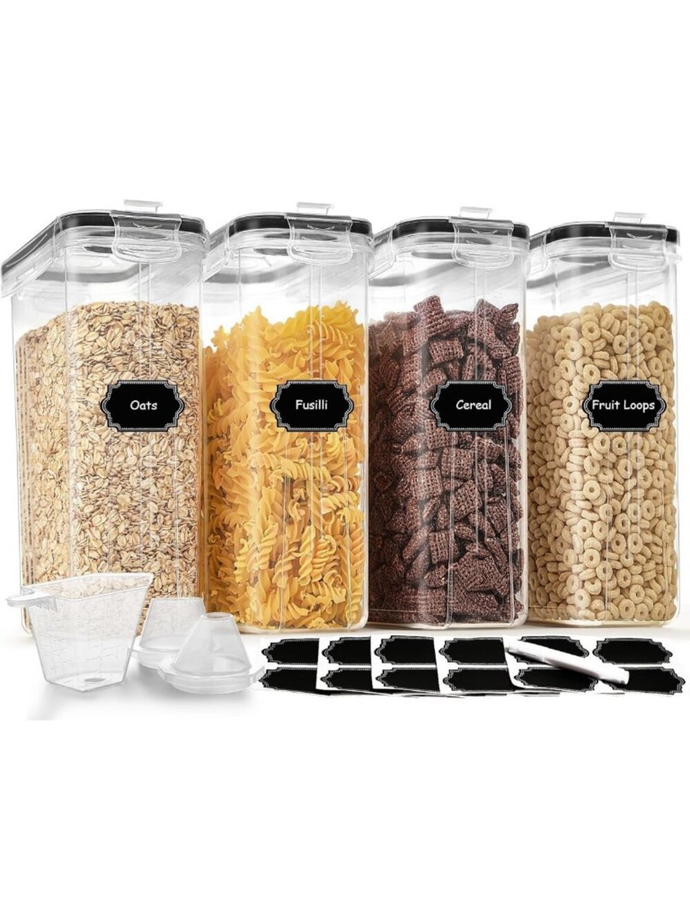Airtight Cereal Storage Containers Set, 4PCS Food Dispensers with Labels & Pour